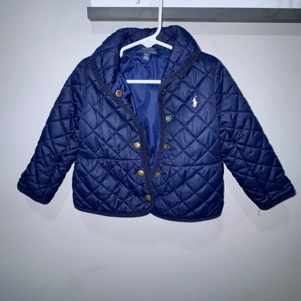 Polo by Ralph Lauren Navy Quilted Kids Jacket with White Logo